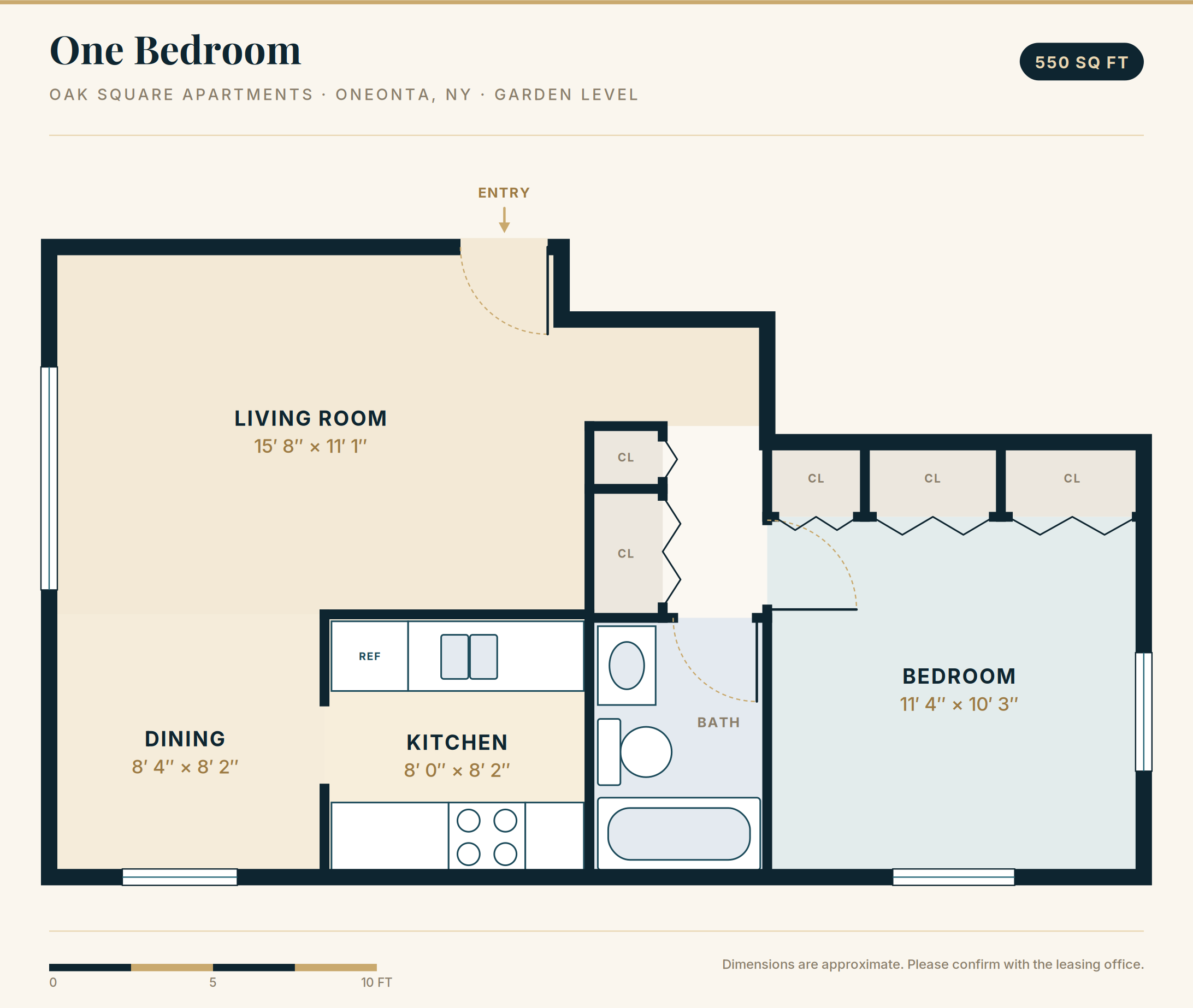 Oak Square 1 Bedroom Floor Plan