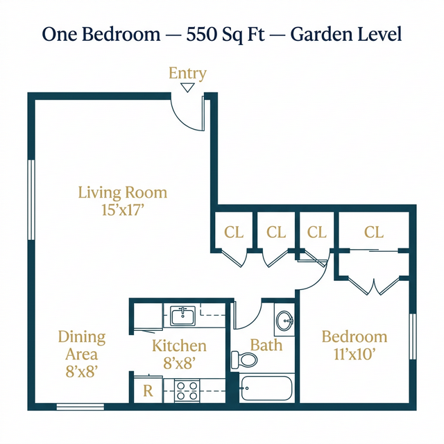 Oak Square 1 Bedroom Floor Plan