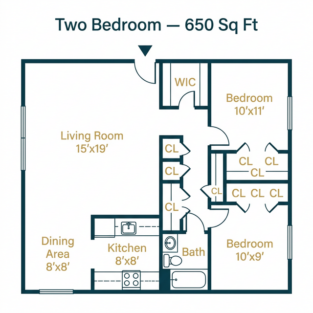 Oak Square 2 Bedroom Floor Plan