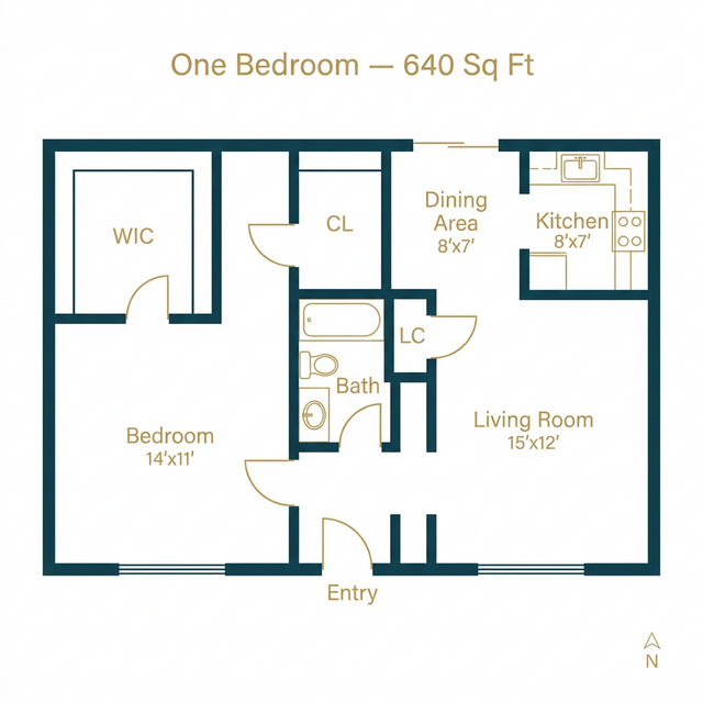 Riverwood 1 Bedroom Floor Plan