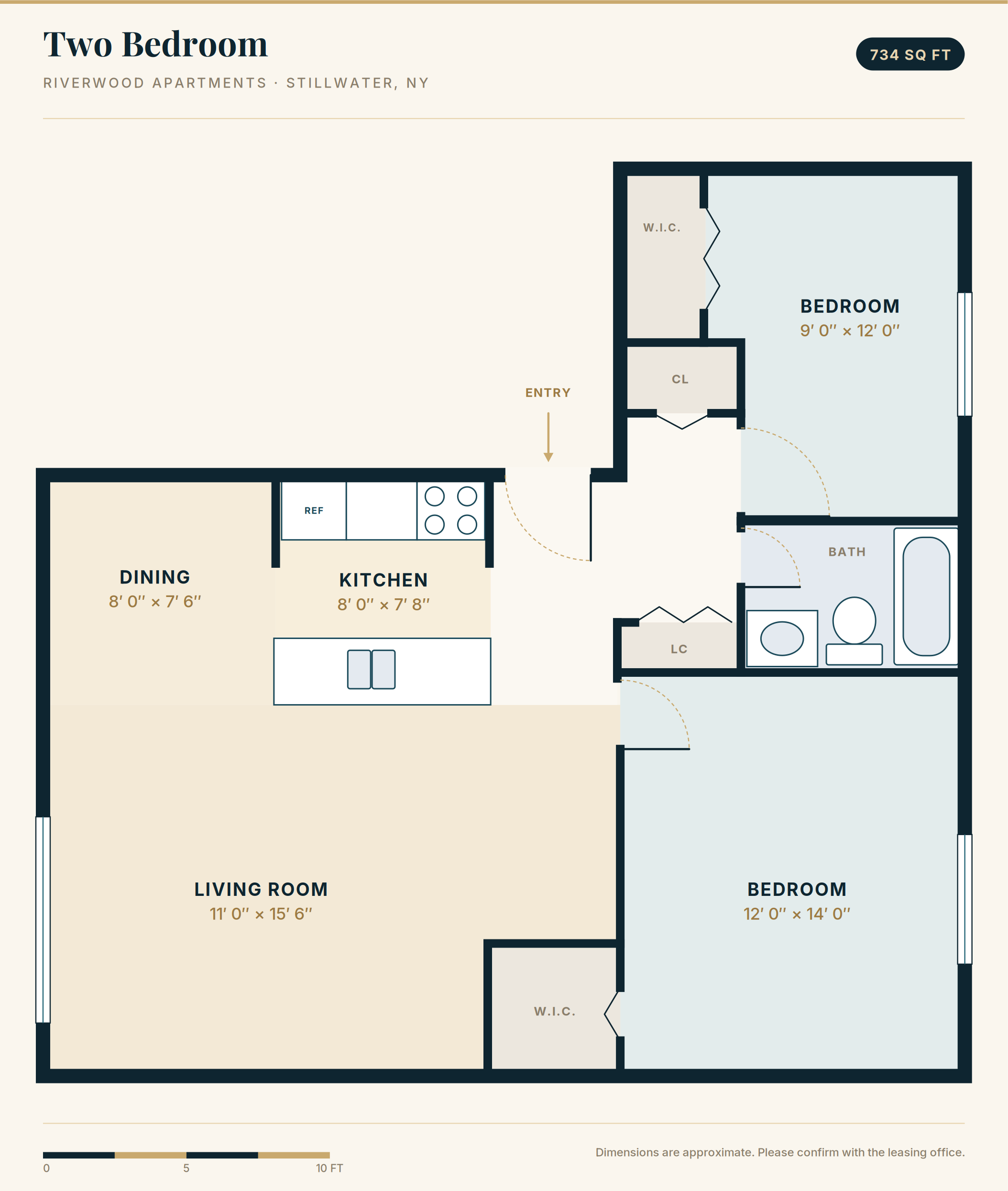Riverwood 2BR Large Floor Plan (734 sq ft)
