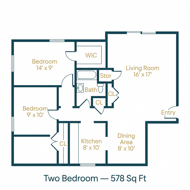 Riverwood 2 Bedroom Floor Plan
